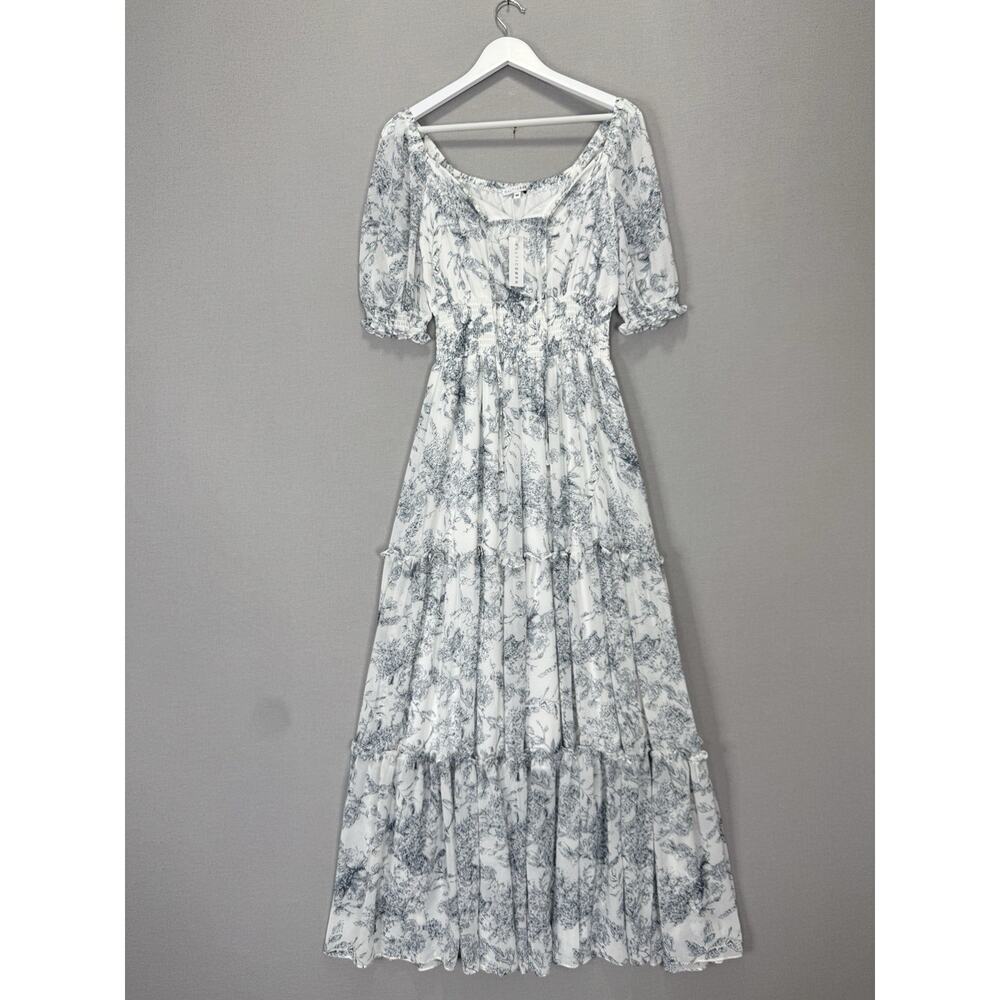 Baltic Born Alice Smocked Maxi Dress Womens M White Tiered Floral Cottage Boho